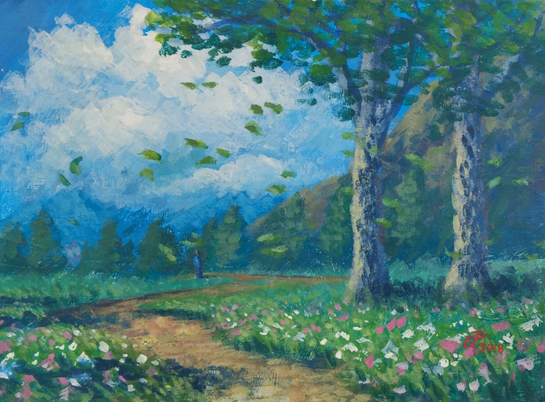 Come foglie, di Patrick Ezechiele. Dipinto a colori, acrilico su tela 30 x 40 cm.