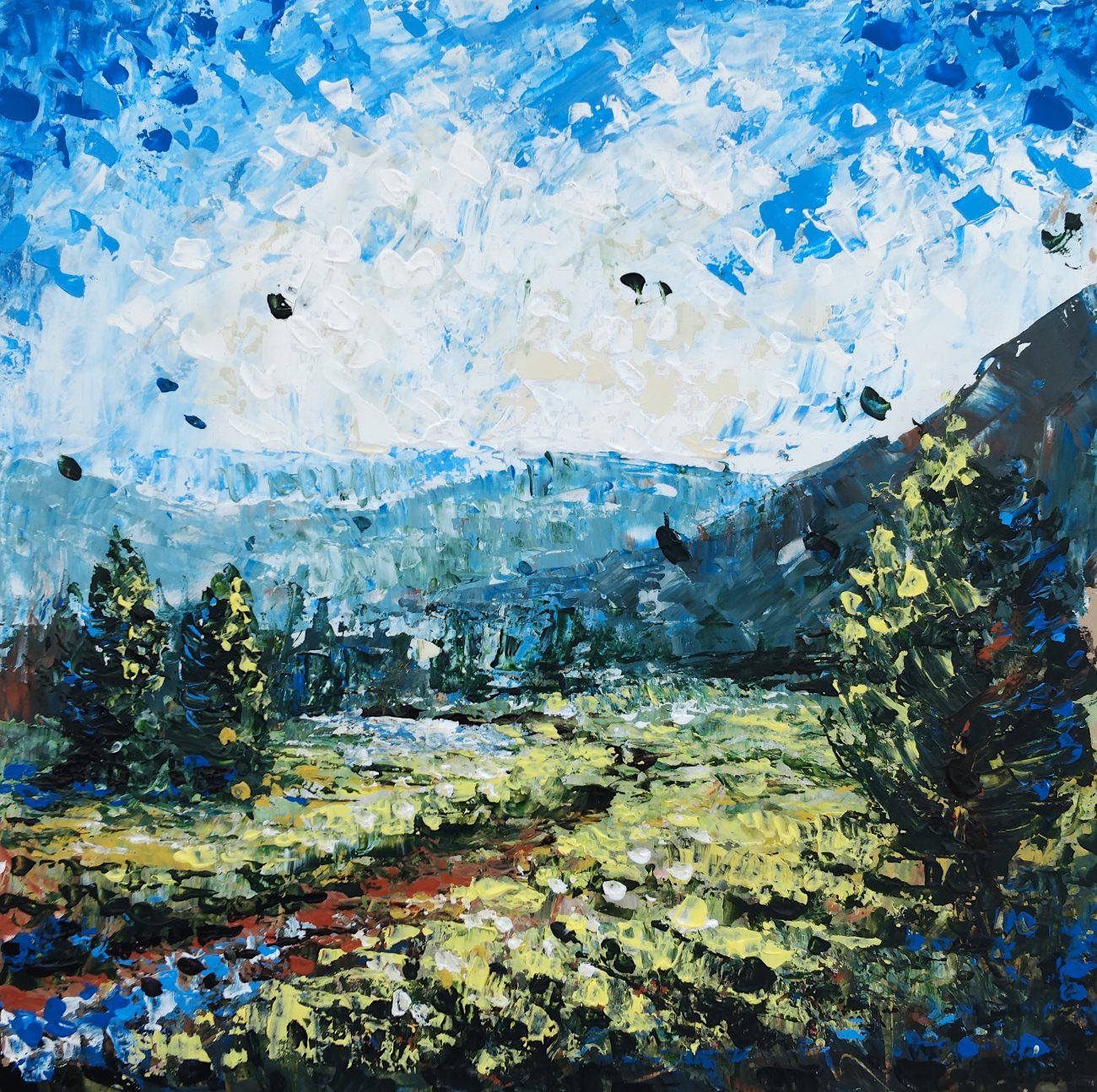 Tra le mie valli, di Patrick Ezechiele. Dipinto a colori, acrilico su pannello MDF 30 x 30 cm.