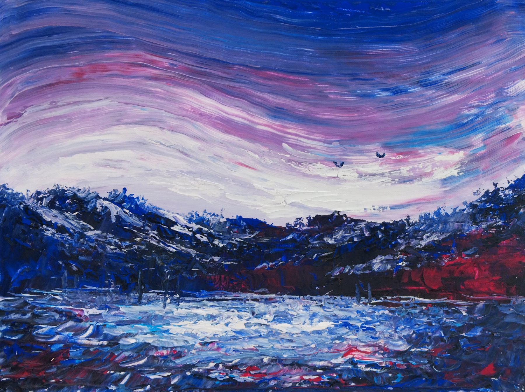 Le vibrazioni di un'amore, di Patrick Ezechiele. Dipinto a colori, acrilico su tela 40 x 50 cm.